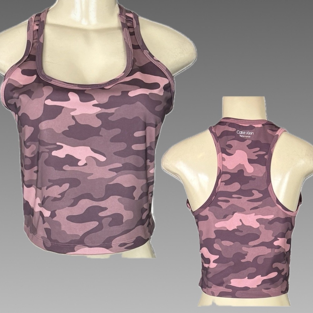 Calvin Klein Performance XL Pink Purple Camouflage Print Racerback Crop Tank Top